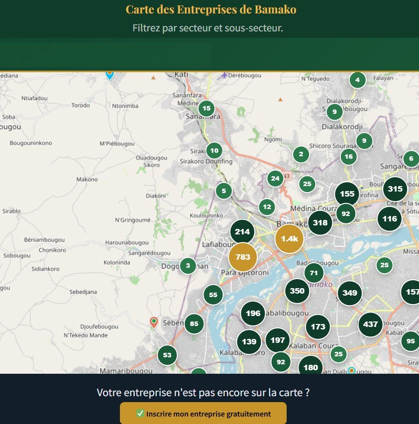 Carte des entreprises de Bamako — plus de 7 000 sociétés géolocalisées (application XplorGeo)