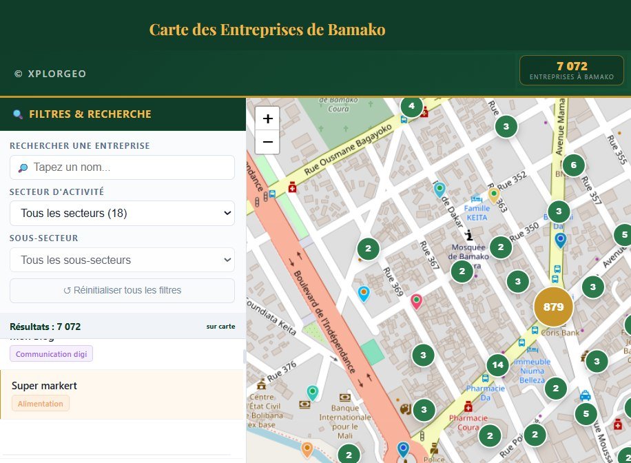 Carte interactive des entreprises de Bamako — application XplorGeo